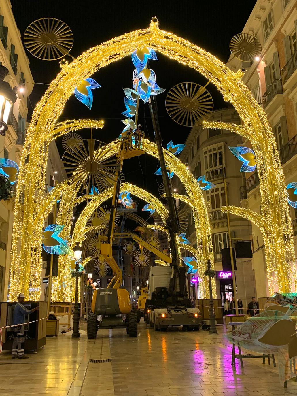 El bosque navideño en el que se convertirá este año la céntrica vía malagueña ya se encuentra casi listo. Aunque aún habrá que esperar al próximo 29 de noviembre para verlo iluminado.