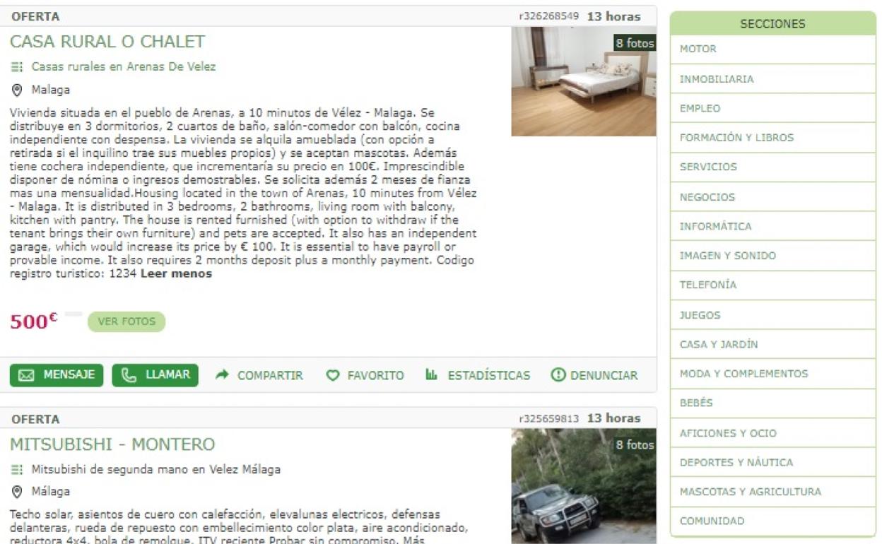 Captura de pantalla con los dos anuncios subidos por la hermana de Sergio, Eva Ruiz. 