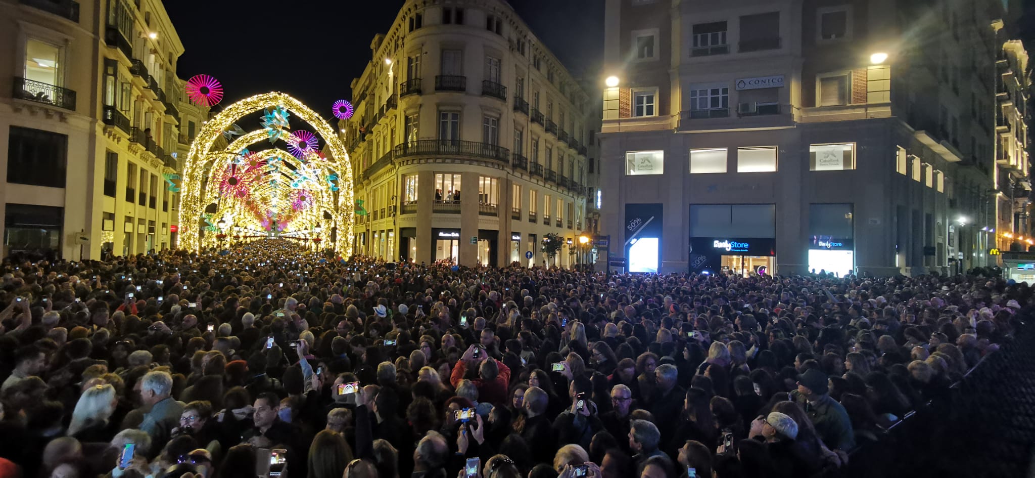 Durante los 40 días que duren los fastos navideños, la calle Larios se transformará en un bosque lleno de hojas y soles