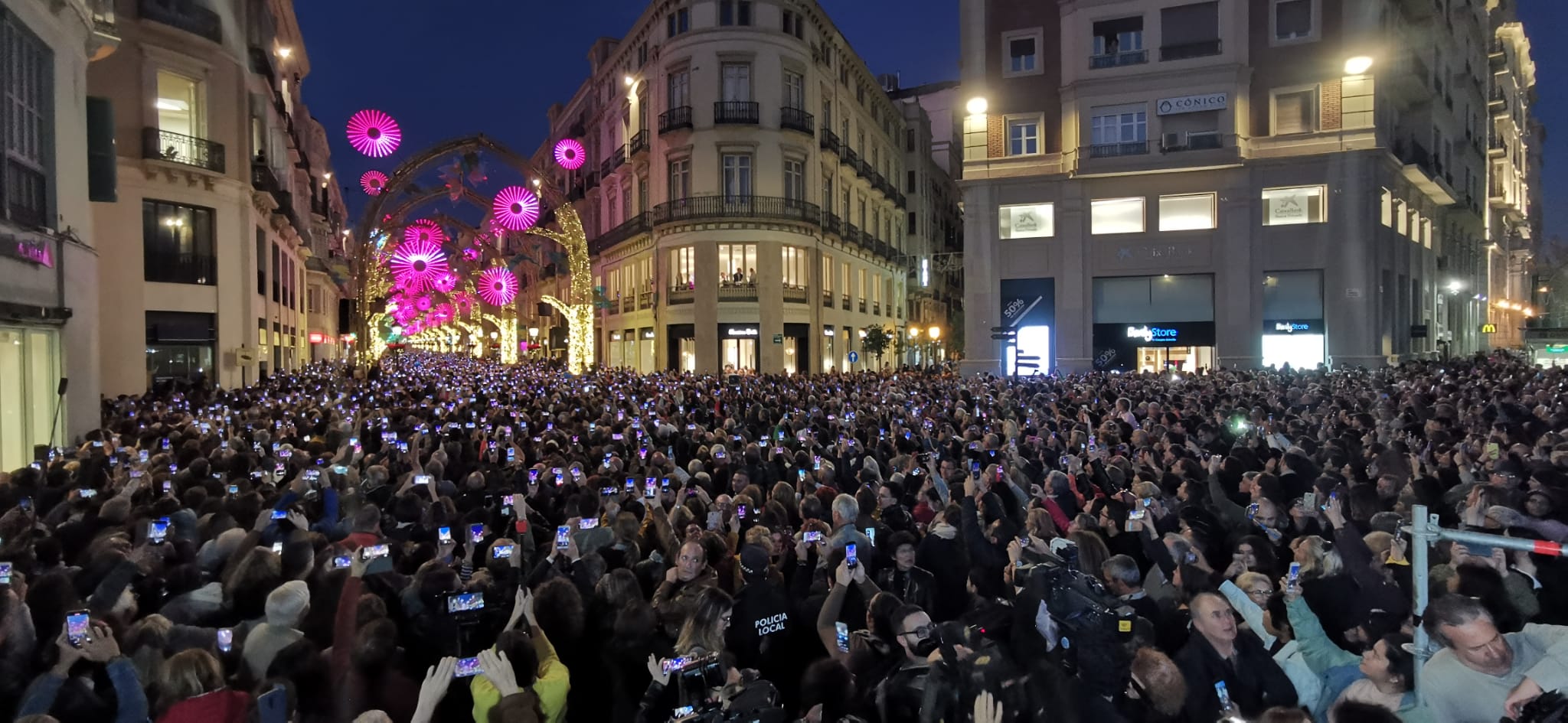 Durante los 40 días que duren los fastos navideños, la calle Larios se transformará en un bosque lleno de hojas y soles