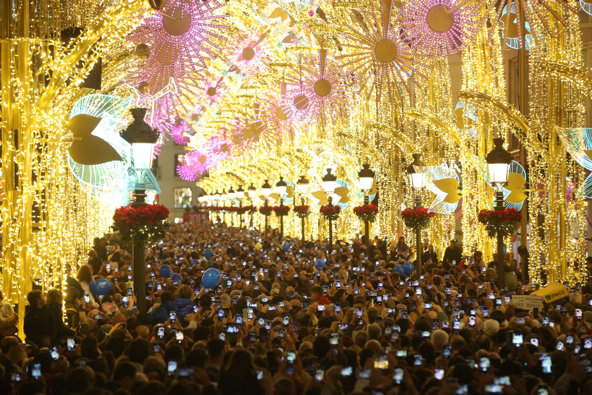 Durante los 40 días que duren los fastos navideños, la calle Larios se transformará en un bosque lleno de hojas y soles