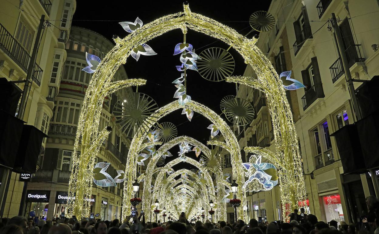 Vista de la calle Larios durante la inauguración del alumbrado navideño.