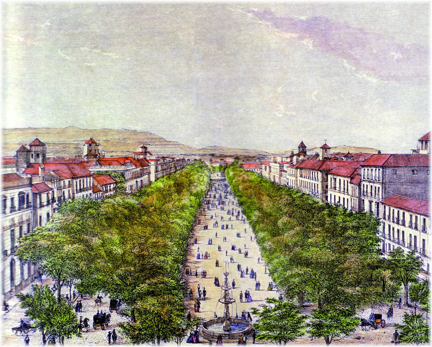 Litografía del Paseo de la Alameda. F. Rojo (c. 1852)