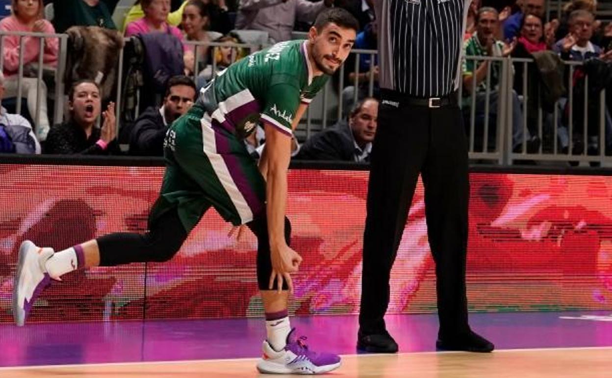 Jaime Fernández celebra un triple durante el partido ante el Gran Canaria. 