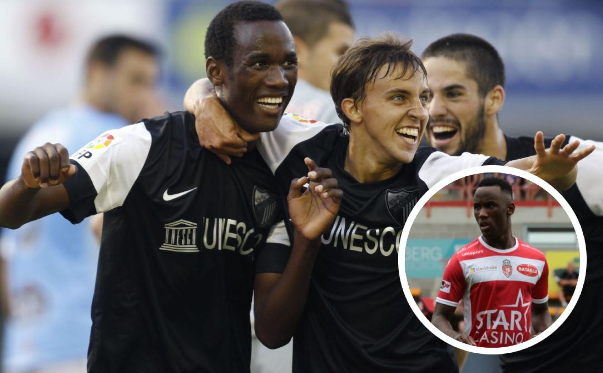 Fabrice, agarrado por Buonanotte, celebra su debut goleador ante el Celta en 2012 en presencia de Isco. Y en el círculo: Fabrice, esta temporada.