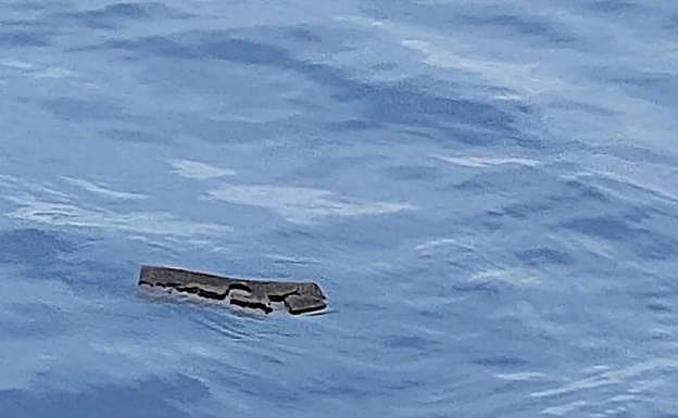 Fotografía cedida por la Fuerza Aérea de Chile que muestra un pedazo de espuma flotando cerca del área donde desapareció el avión. 