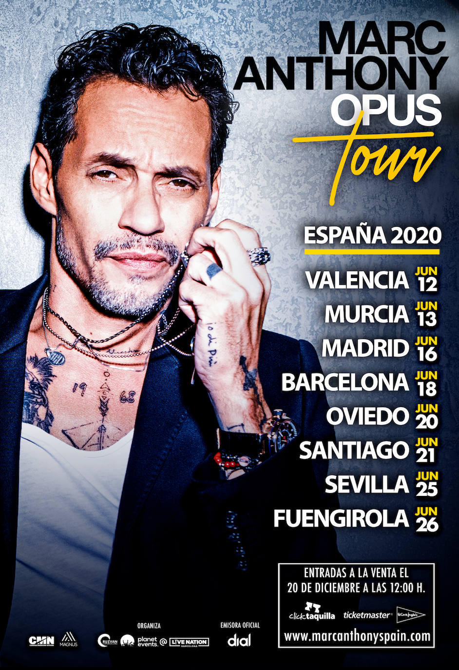 Cartel de la próxima gira por España de Marc Anthony.