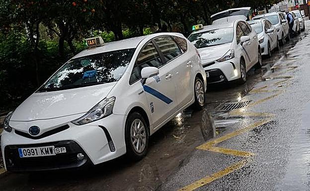 Hilera de taxis en la parada de Cortina del Muelle. 