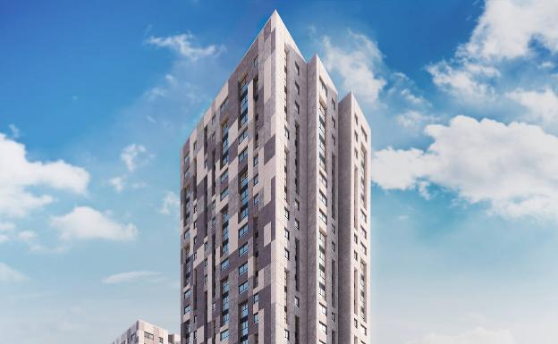 Anteproyecto no definitivo de la torre de 20 plantas sobre un zócalo comercial y de oficinas. 
