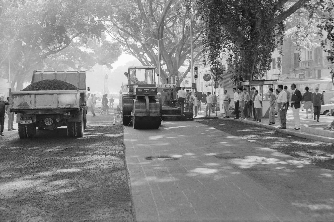 Calzada central de la Alameda, nuevo asfaltado. Junio, 1968.