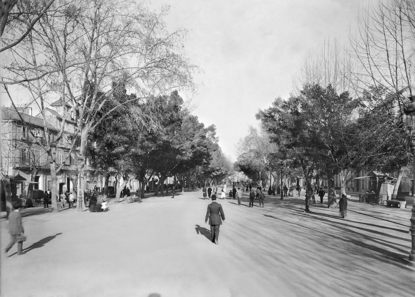 Paseo de la Alameda, vista desde el eje oeste-este. Hacia 1900