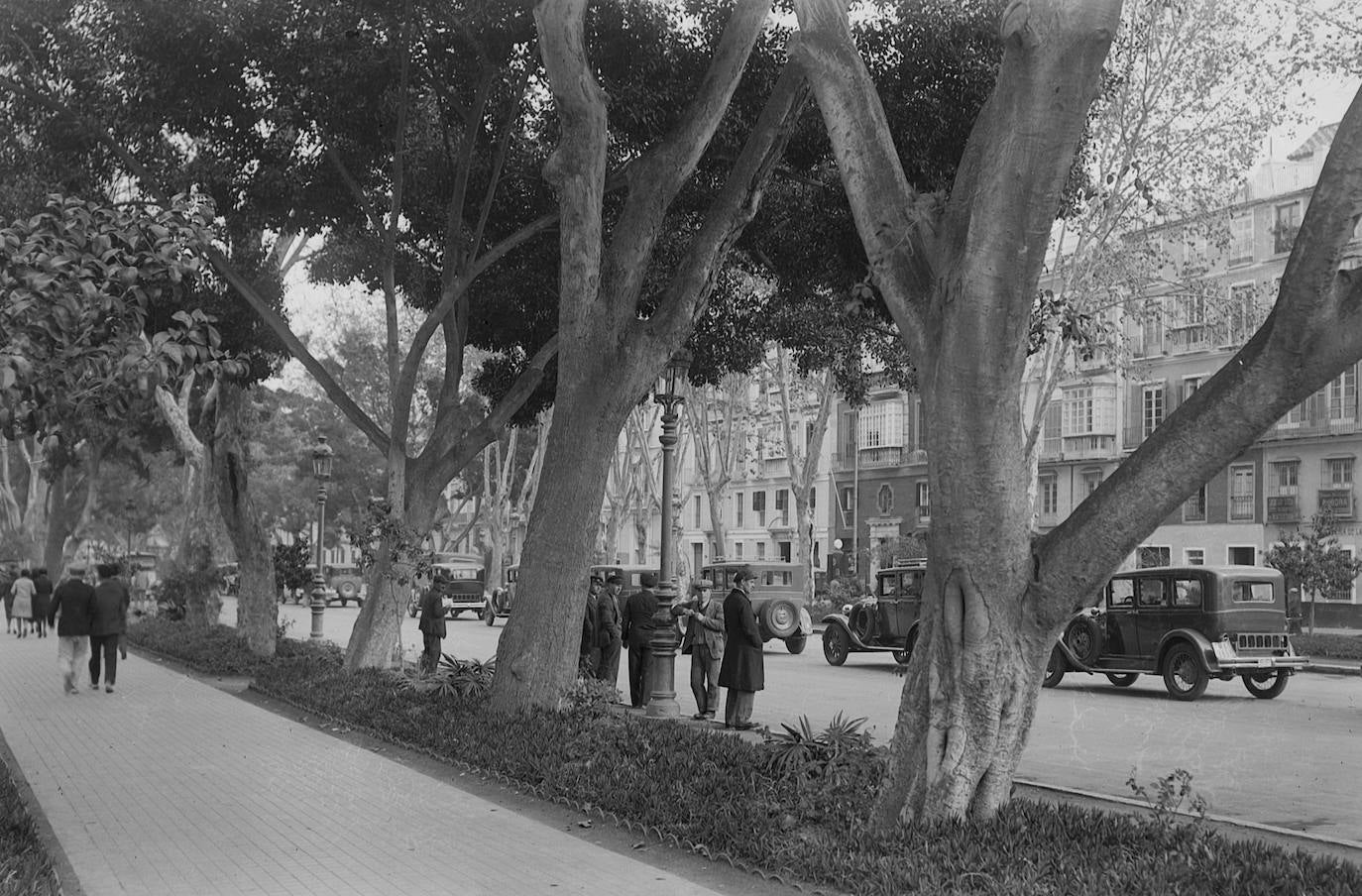 Parada de taxis en la calzada central. Años treinta