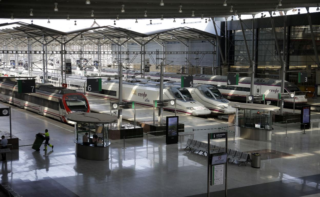 Varios trenes AVE en los andenes de la estación María Zambrano de la capital malagueña. 