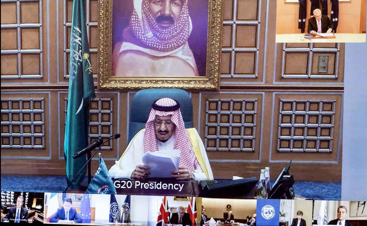 Reuniñon de los los líderes del G-20 por videoconferencia.