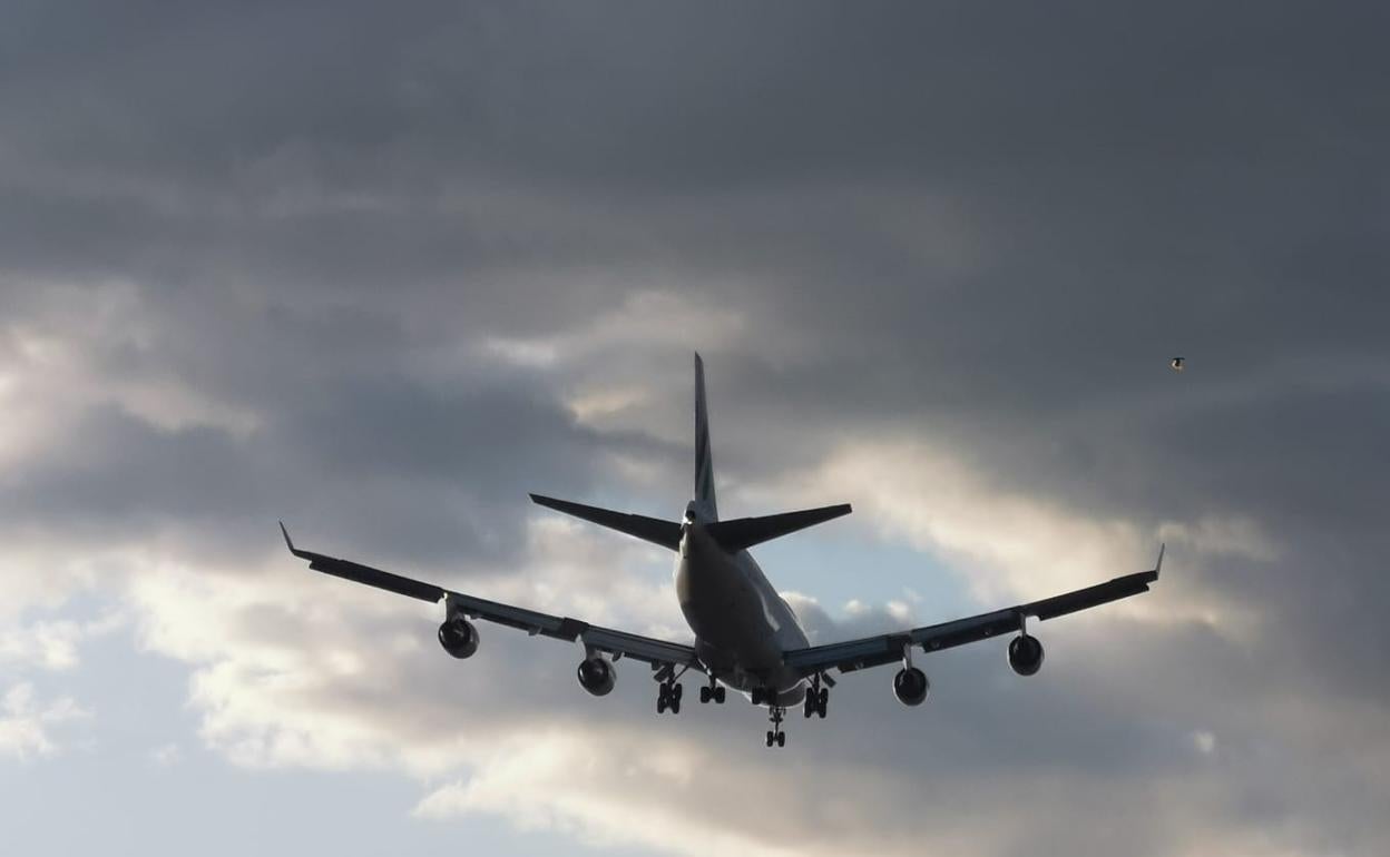 Uno de los aviones, sobrevolando Guadalmar ayer. 