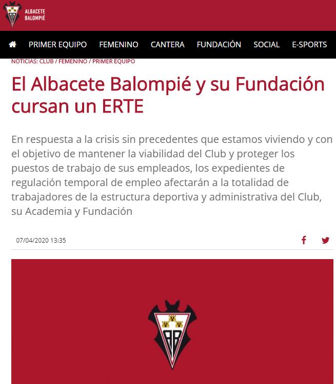 El comunicado oficial del ERTE en el Albacete. 