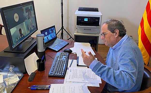 Quim Torra, durante una reunión telemática del ejecutivo catalán.