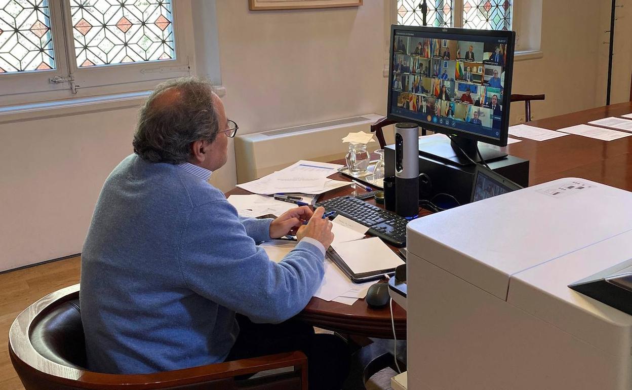 El presidente de la Generalitat, Kim Torra, durante la reunión de los presidentes autonómicos este domingo.