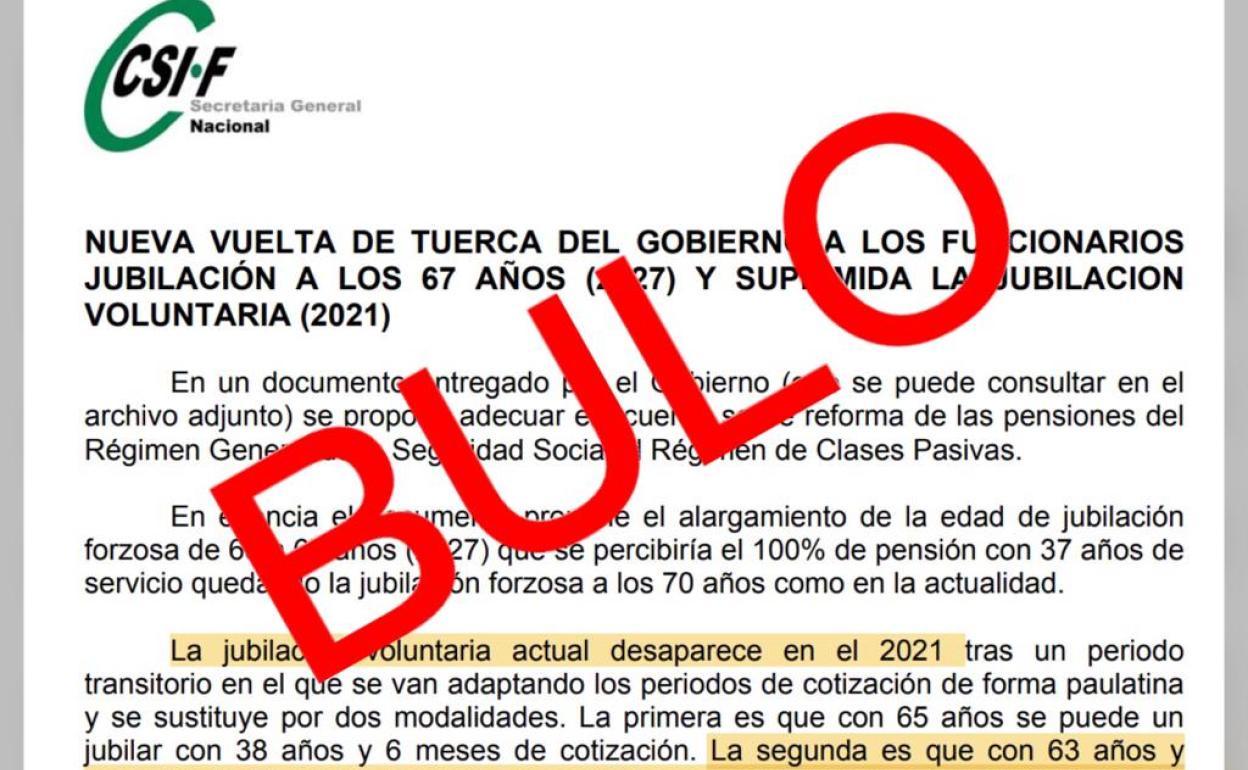 Esta nota de CSIF ha sido manipulada. En realidad, es de 2011. 