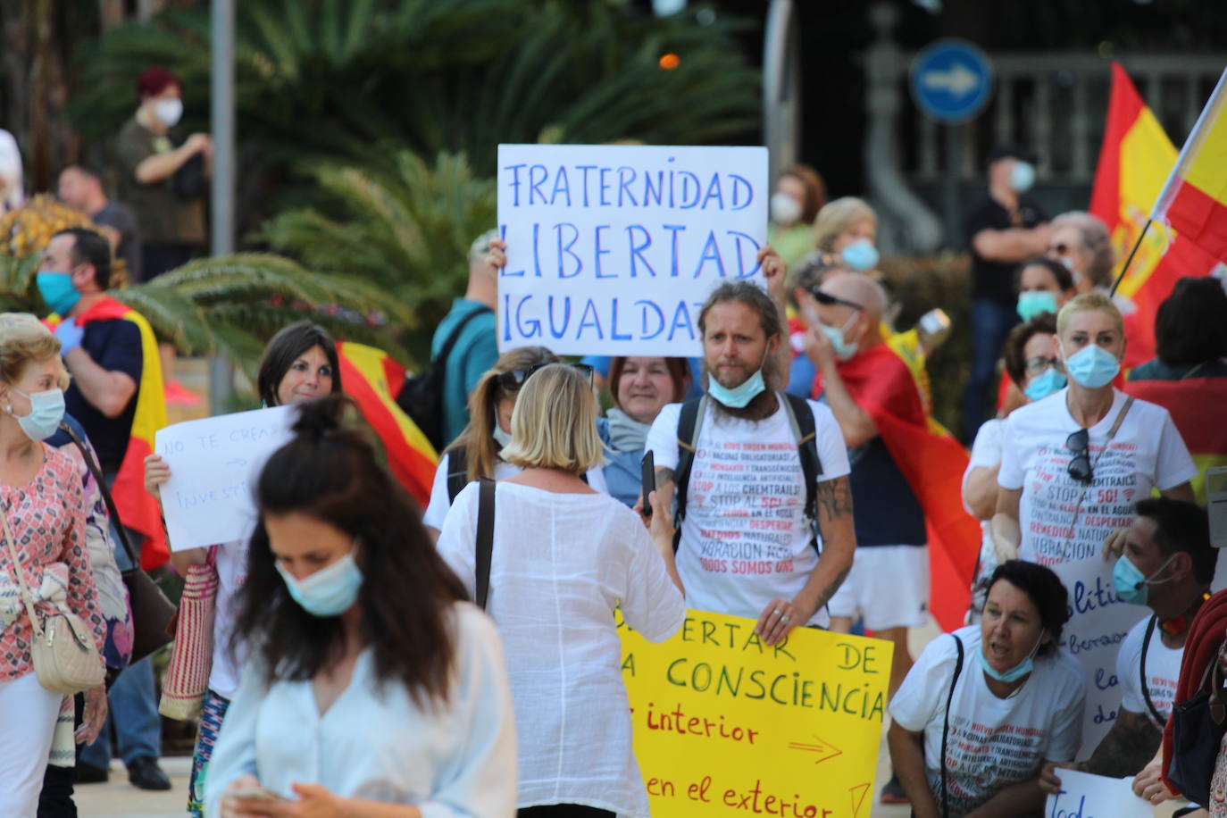 Los manifestantes, con mascarillas pero sin respetar las distancias de seguridad, pidieron la dimisión de Pedro Sánchez, al que llamaron «asesino»