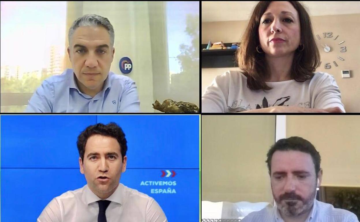 Bendodo, Navarro, García Egea y Carmona, durante el encuentro virtual