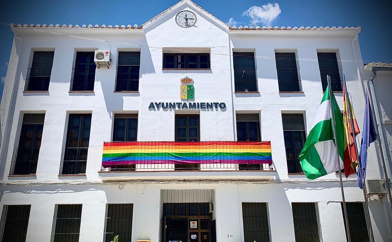 Imagen de la bandera instalada en el Ayuntamiento. 