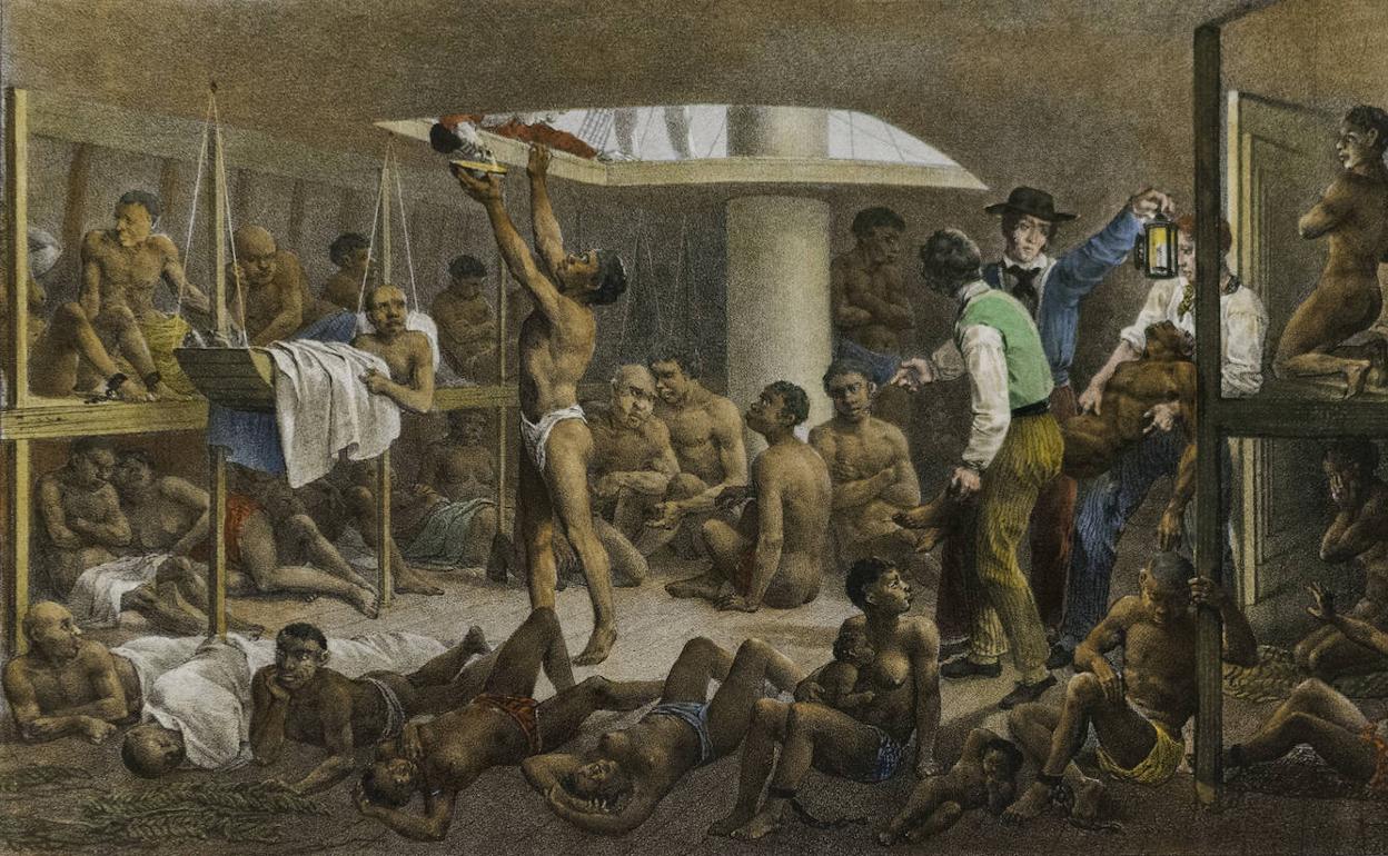 Interior de un barco negrero, hacia 1830, por M. Rugendas 