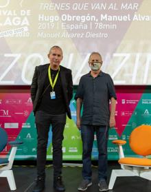 Imagen secundaria 2 - Firma de renovación de convenio con Atresmedia: Ignacio Corrales, Francisco de la Torre, Noelia Losada y Juan Antonio Vigar en el salón de los espejos del Ayuntamiento de Málaga. Presentación de los cortometrajes en la sección 'Animazine'.Presentación de 'Trenes que van al mar' en el Cine Albéniz (2020), con la presencia de Manuel Álvarez-Diestro
