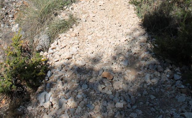 Imagen principal - Arriba, último tramo antes de llegar a la zona más elevada del recorrido. Abajo, la emblemática figura del lobo aullando en el mirador, y, a la derecha, esta zona es atravesada por una etapa de la Gran Senda de Málaga.