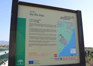 Imagen secundaria 1 - Final del sendero de la Laguna Grande. Abajo, panel informativo del sendero del Río Viejo. El camino es llano y muy cómodo