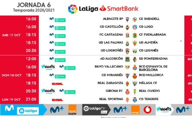 Horarios de la sexta jornada. 