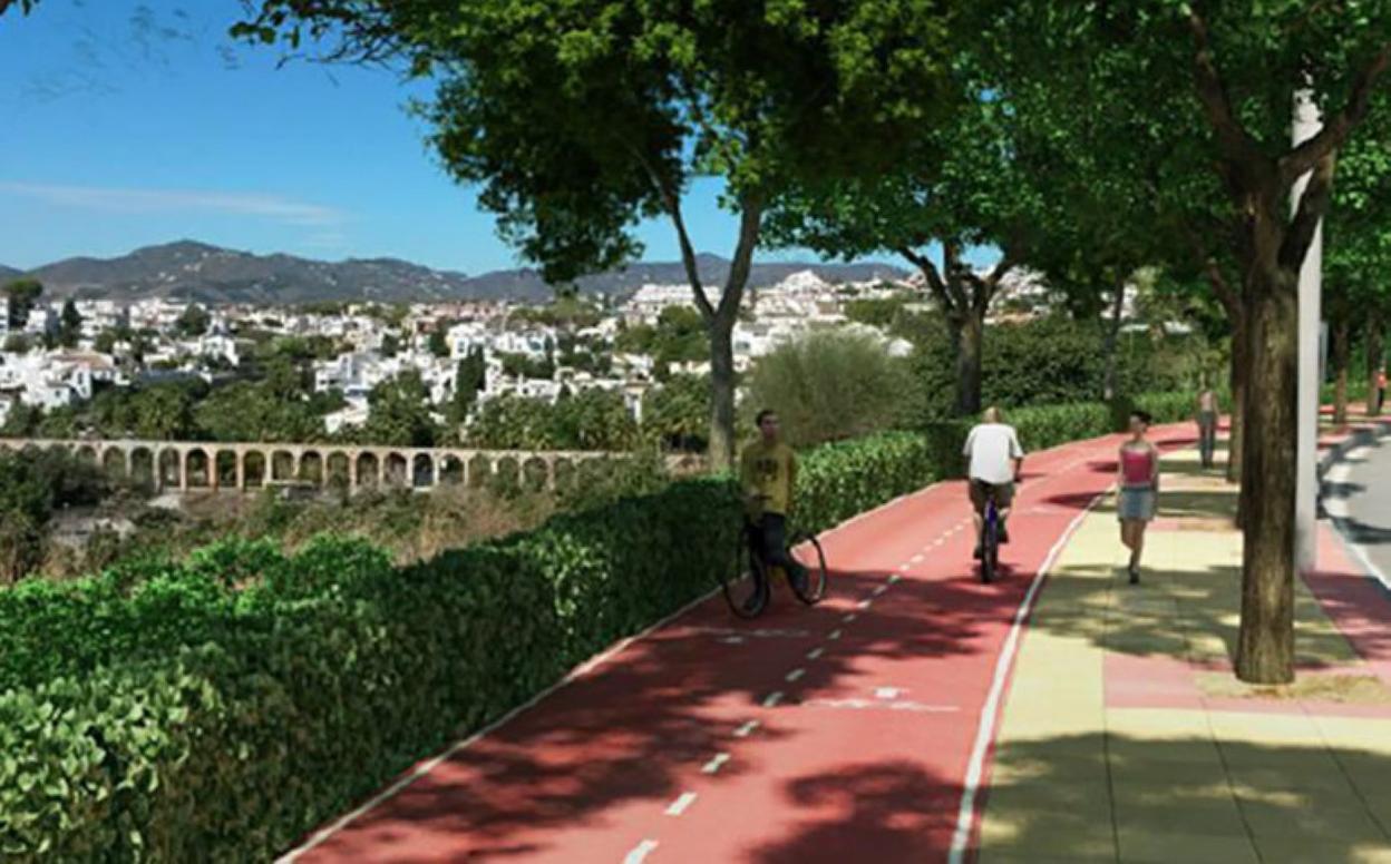 Recreación virtual de cómo quedaría el carril bici de Nerja a Maro, con una longitud de 2,6 kilómetros. sur