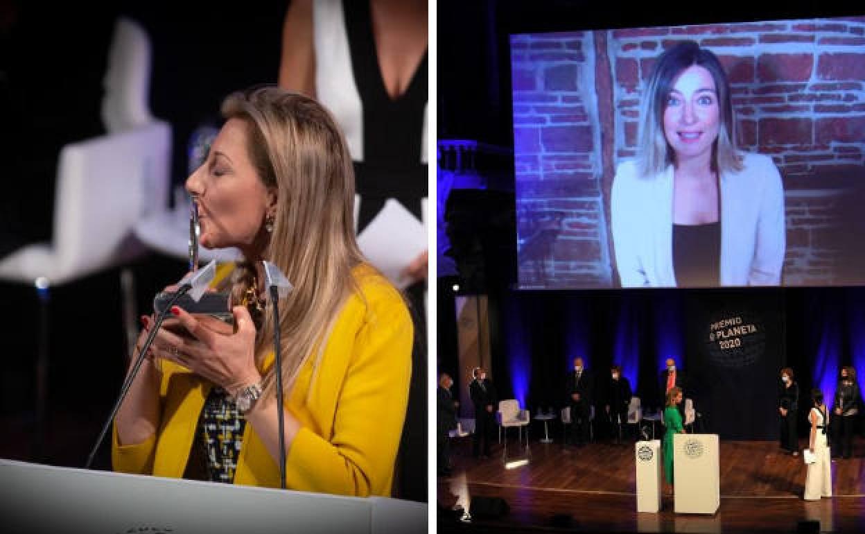 Eva García Sáenz de Urturi besa su premio y Sandra Barneda, que intervino por videoconferencia