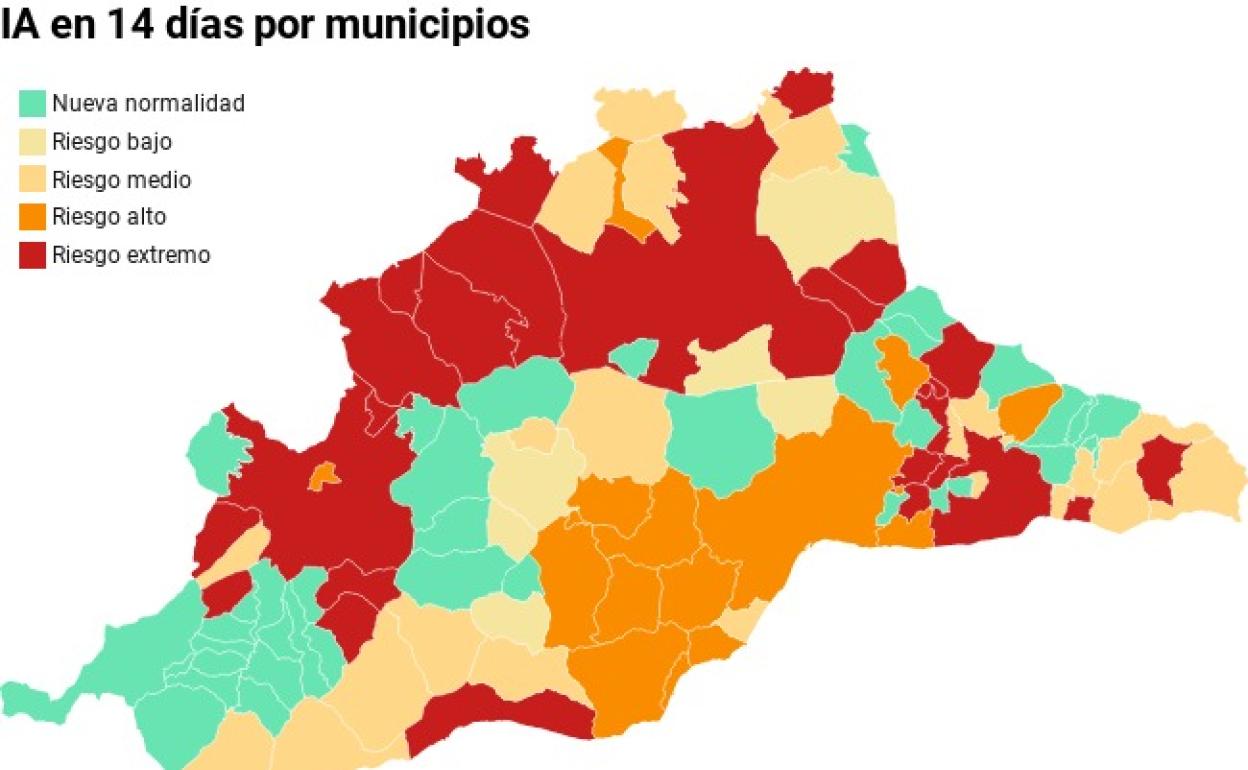 Niveles de alerta por coronavirus en los municipios de Málaga de más de 5.000 habitantes