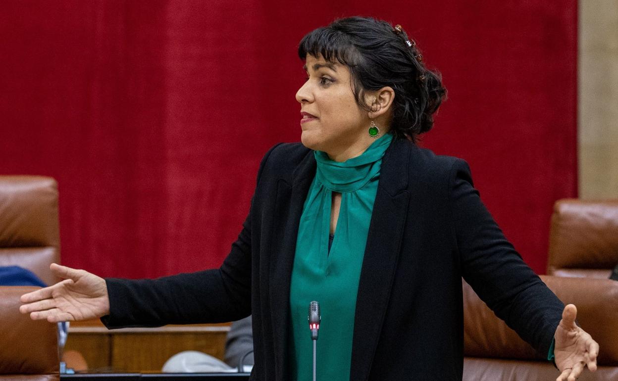 Teresa Rodríguez, en una intervención en el Parlamento antes de su baja maternal . 