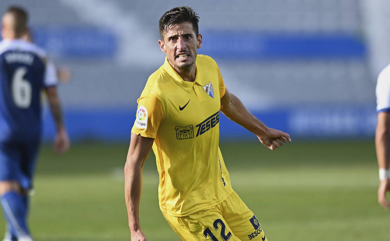 Chavarría celebra con rabia instantes después de marcar su tercer gol como malaguista en Sabadell. 