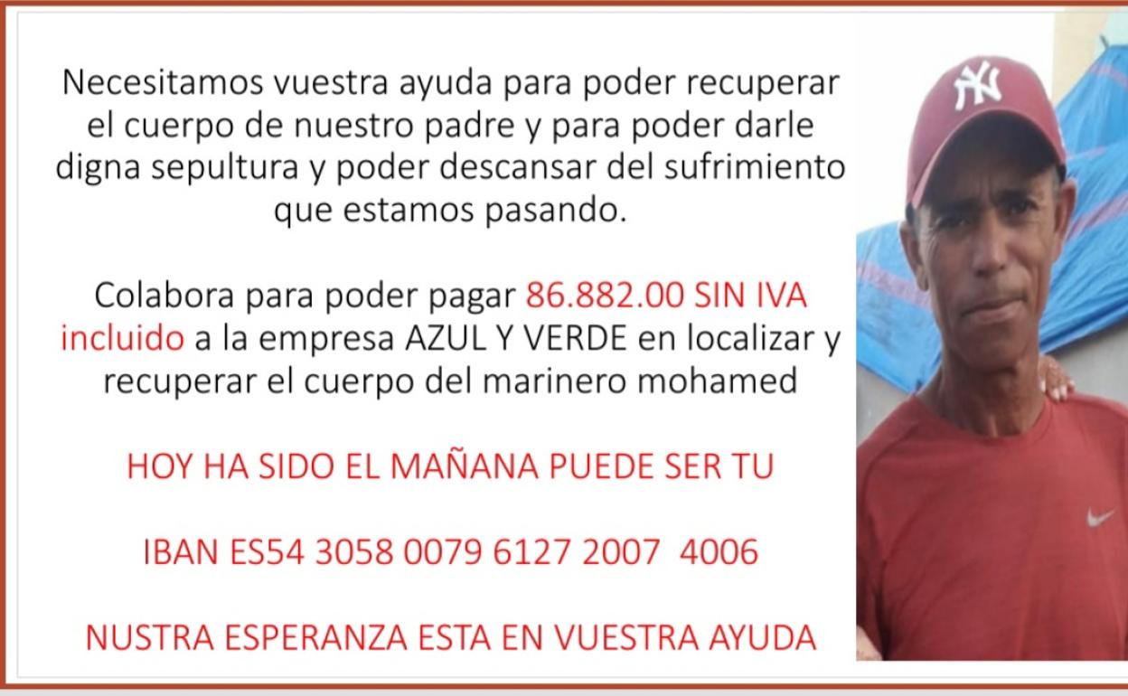 Cartel que está difundiendo la familia de Mohamed El Maimouni para recaudar los fondos para el rescate. 