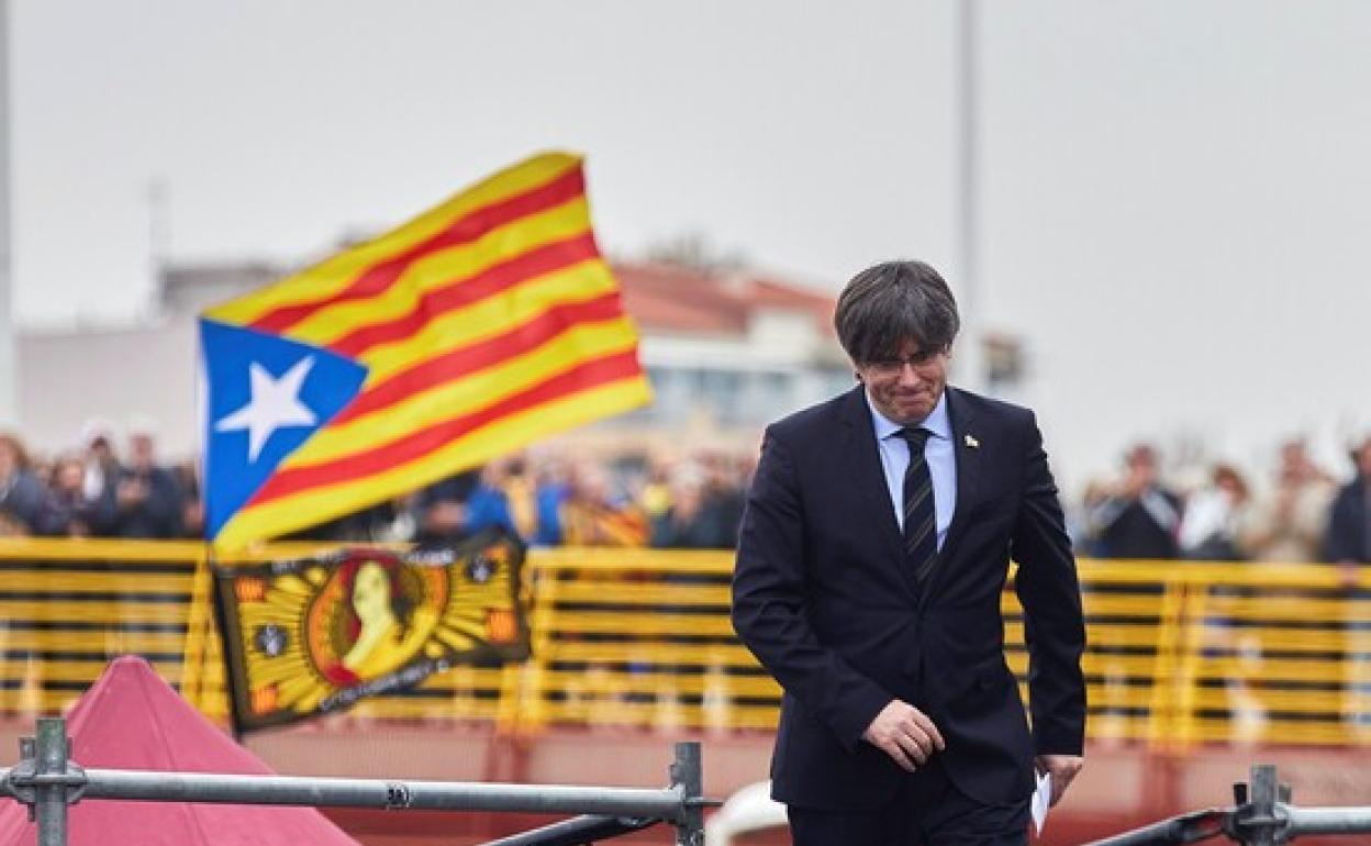 El expresidente catalán Carles Puigdemont, protagonizando un acto politico en Perpiñán 