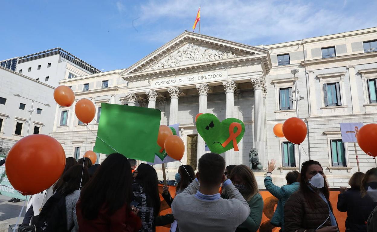 Protesta ante el Congreso de la enseñanza privada y concertada este pasado viernes. 