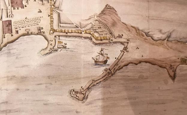 Plano esquemático del Puerto de Málaga y sus fortificaciones. (Francisco de la Torre, 1786).