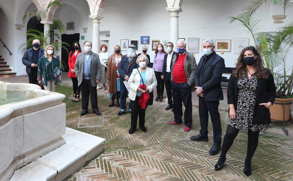 Un grupo de pintores, en el patio de 