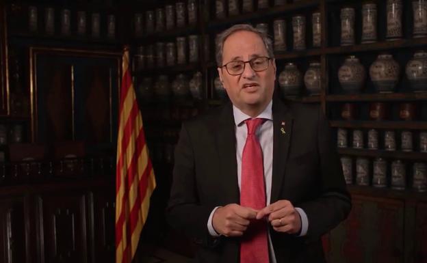 El expresidente de la Generalitat, Quim Torra, durante su discurso de fin de año.