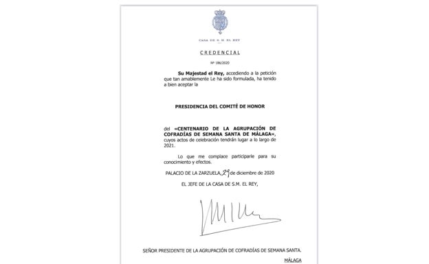 Carta con la aceptación de la presidencia de honor.