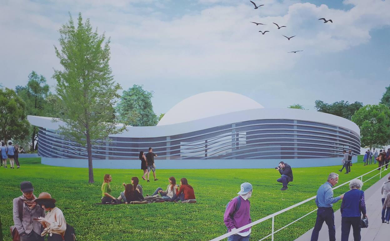 Recreación del proyecto del planetario, elaborado por los arquitectos Miguel Ángel Castro-Tirado y David Pellecín Campos. 