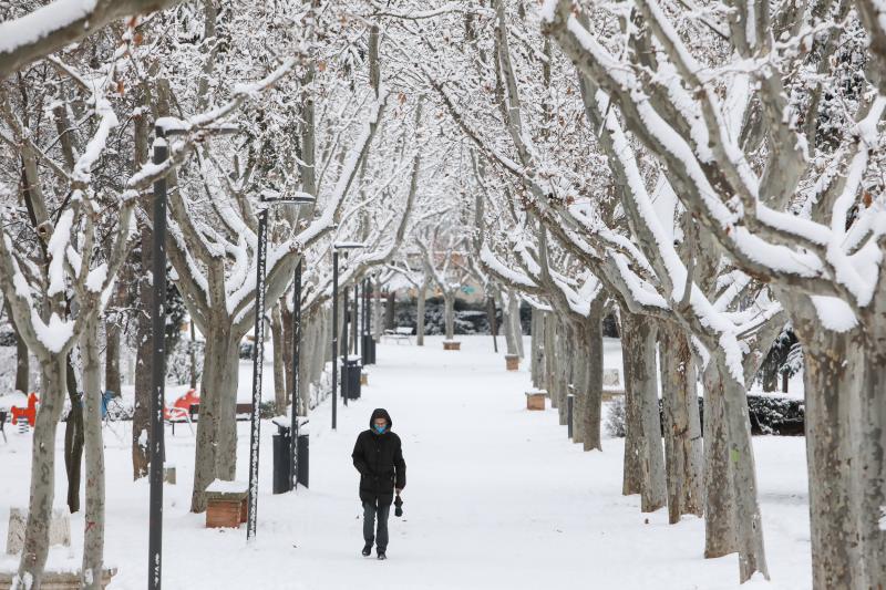 Una gran nevada cae sobre Teruel, en Aragón.