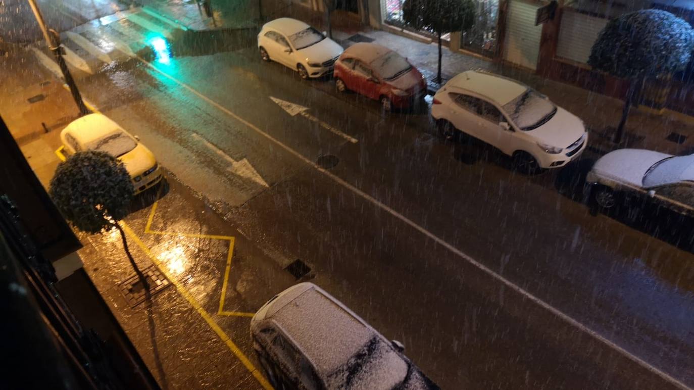 Copos caídos este domingo por la noche en Ronda. 