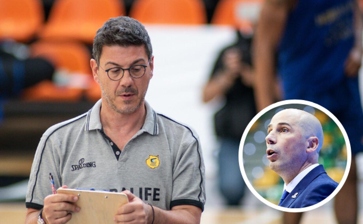 Fotis Katsikaris, durante su etapa en el Gran Canaria, y Joan Peñarroya, actual entrenador del Burgos. 