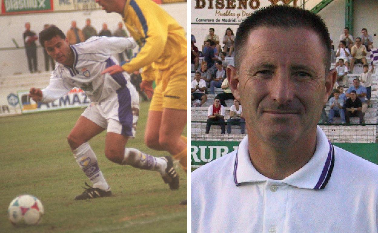 Pellicer, ahora entrenador del Málaga, en su época como jugador del Real Jaén (i) y una imagen de Anquela, actual técnico del Alcorcón, en su etapa en el equipo jienense. 