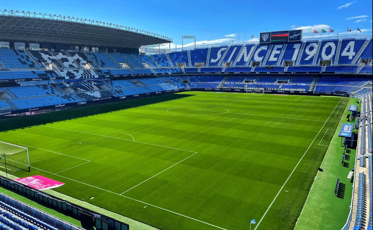 Imagen panorámica del estadio de La Rosaleda, donde juega sus partidos como local el Málaga C.F.