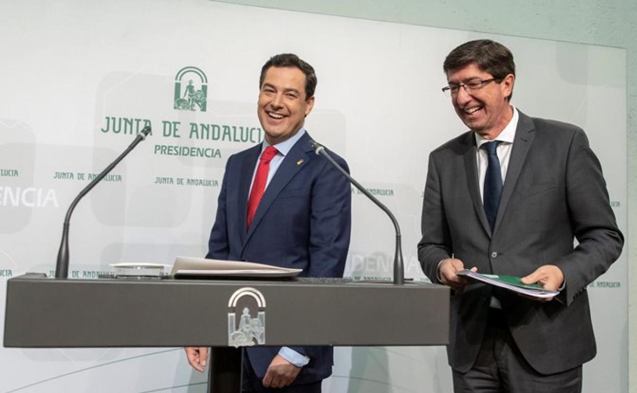 Juanma Moreno y el líder andaluz de Ciudadanos, Juan Marín